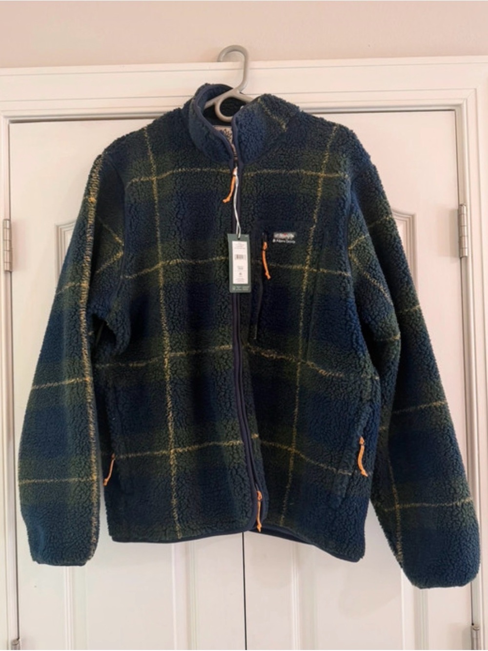 Alpine Design Men’s Navy and Green Plaid Sherpa Fleece Jacket
